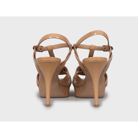 Saint Laurent Beige Patent Leather Wedge Sandals - Size 39 - Picture 4 of 5
